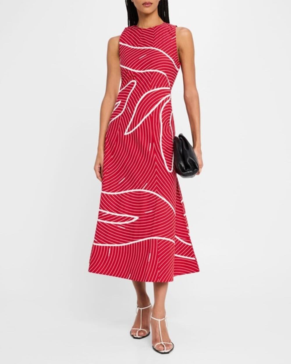 NWT LOVEBIRDS Rosie Sleeveless Striped Cotton Midi Dress in Crimson Size XL